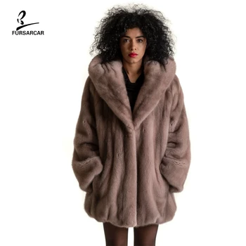 

FURSARCAR 2019 New Women's Full Pelt Real Mink Fur Coat For Winter Hooded Top Quality Female Fashion Luxury Genuine Fur Jacket