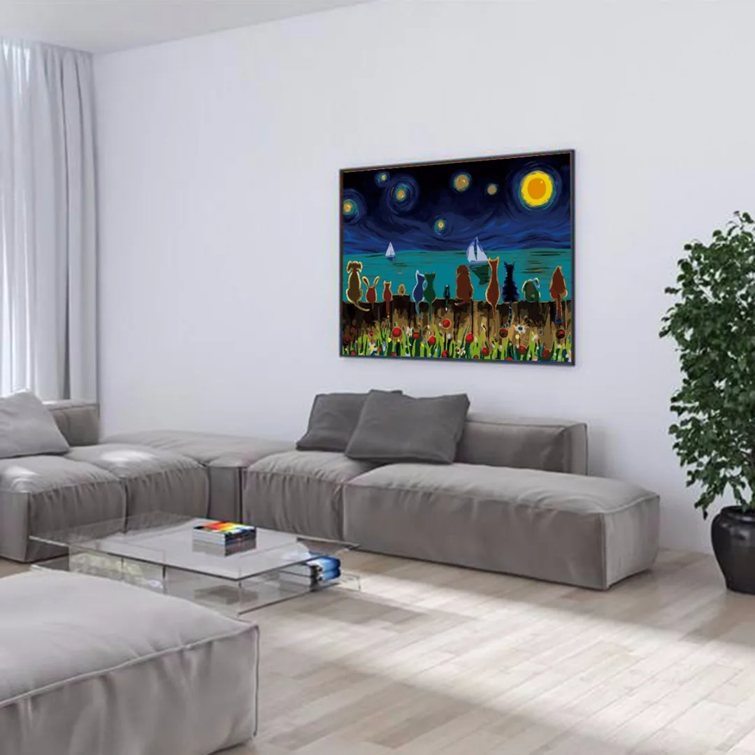 40*50cm Cat Dog Cartoon Paint By Numbers Kit Acrylic Digital Painting On Canvas  DIY  Newest 2018