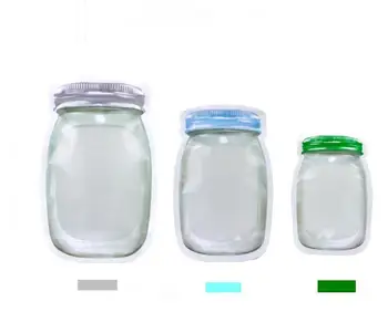 

Mason Jar Shaped Food Container Plastic Bag Clear Mason Bottle Modeling Zippers Storage Snacks Free Shipping SN2321