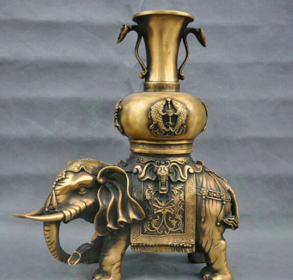 

17" Chinese Bronze Silver 8 Auspicious Symbol Elephant Flower Bottle Vase Statue R0712 Discount 35%