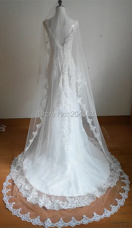 

One-Layer White or Ivory Long Wedding Veil Lace Tulle Veil for Bride
