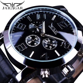 Jaragar Original Brand Mens Watches Automatic Watch Self-Wind Date 3 Dials Fashion Men Mechanical Wristwatch Leather Strap Clock weide brand leather sport quartz watches men water resistant mehanical hand wind analog automatic self wind luxury clock saat