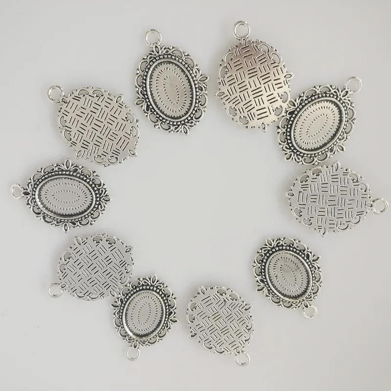 18x13mm Flower Antique silver Plated Necklace Blanks bezel