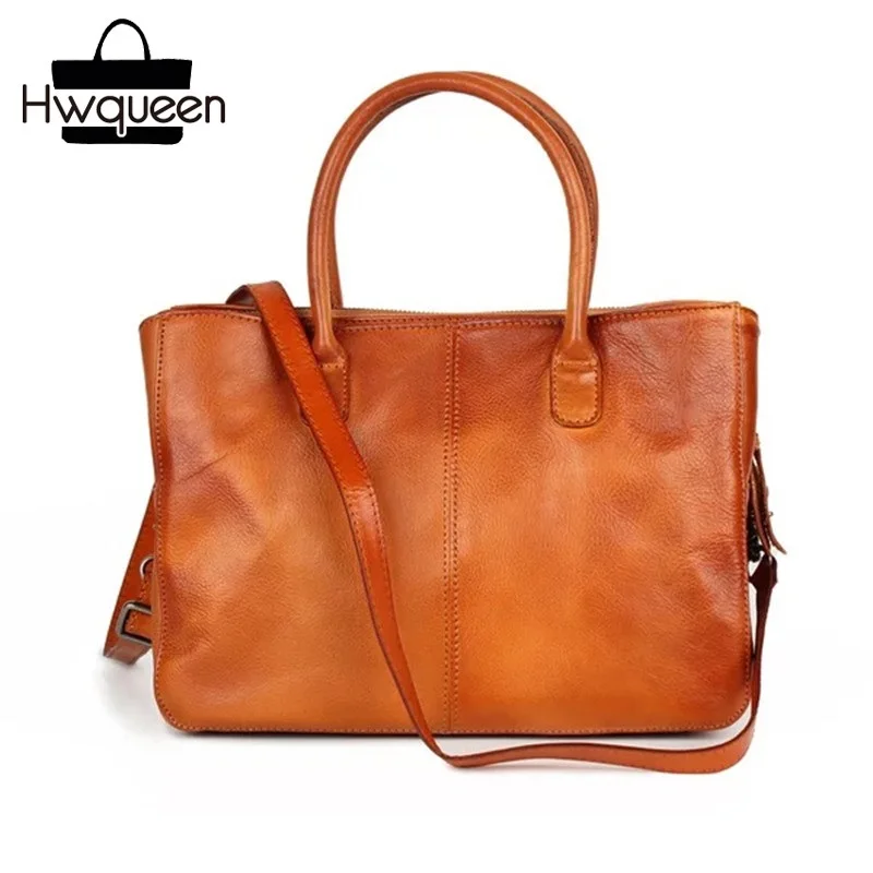 Simple Designer Genuine Tanned Leather Zipper Closure Female Working Purse Woman Shoulder Bag ...