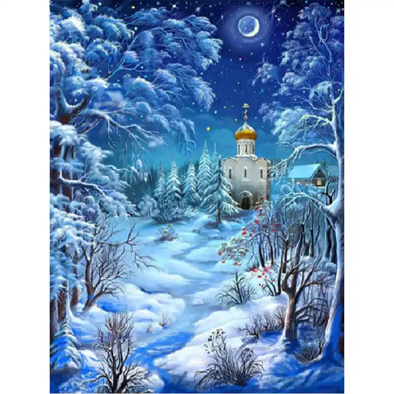 Full Diamond Embroidery Winter Landscape Church Diy Square Diamond Painting Cross Stitch Arts Rhinestone Drawing Handmade Craft Diamond Painting Cross Stitch Aliexpress