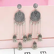 Индийские окисленные серьги Jhumka Jhumki, индийские ювелирные изделия для женщин, золотые, серебряные, длинные серьги с кисточками, с ушками, для афганского, египетского, турецкий Цыганский
