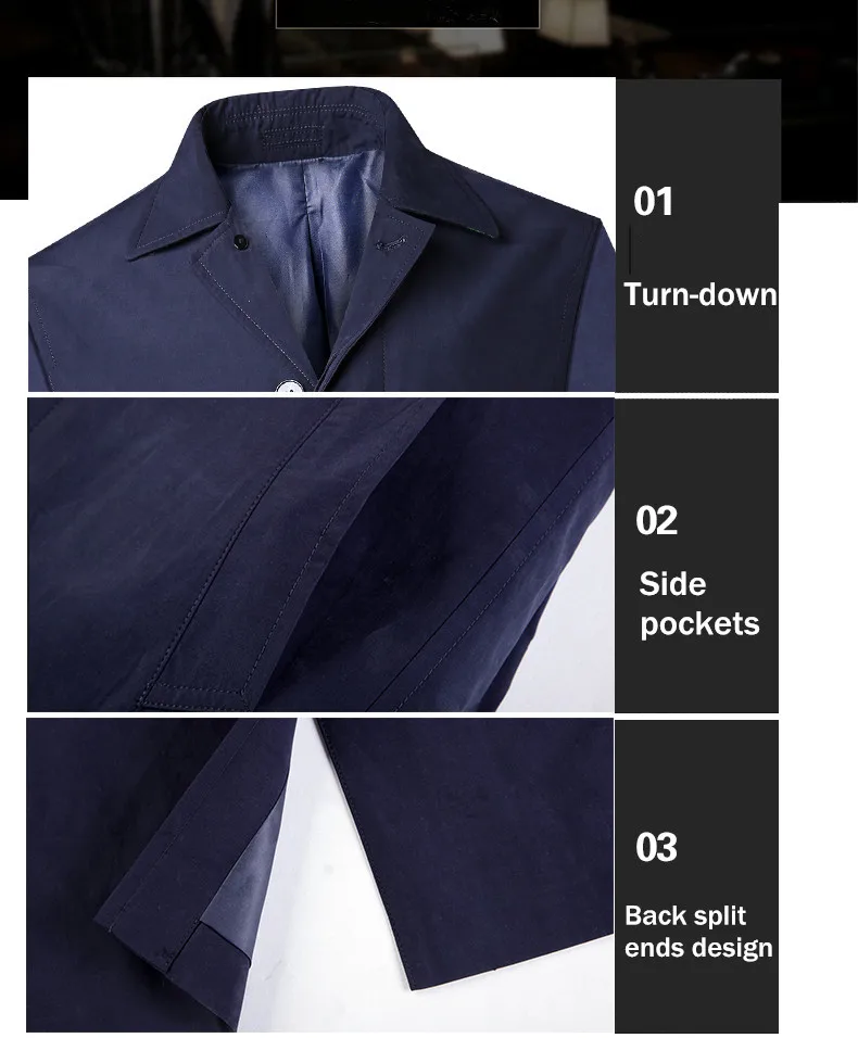 2018 New Spring Mens Casual Trench Coat Khaki blue Longline Thin Windbreaker Coats  (4)