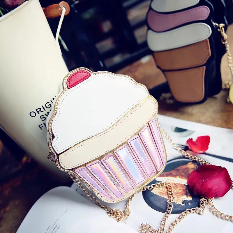 NEW Creative Style Woman Hamburger Ice Cream Cupcake PU Chains bags Cute Cartoon Hamburger Popcorn Fries 3D Messenger Bags H