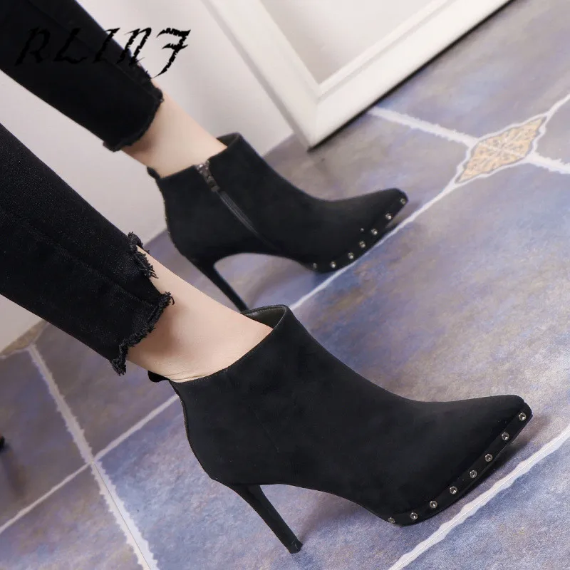 Remache Rlinf Femeninas Martin Botas Alto Nueva Impermeable Cortas rojo Stiletto Negro Tacón Puntiaguda Plataforma HSH0q8
