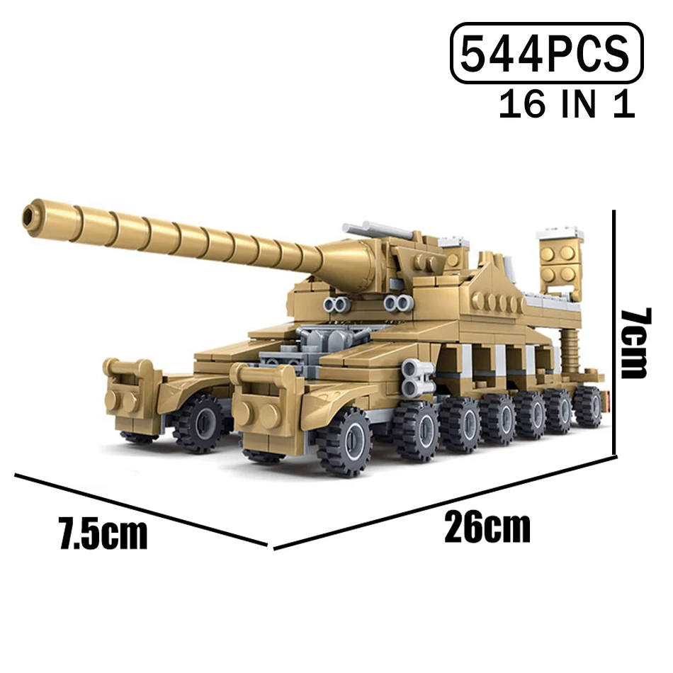 544Pcs 16 in 1 Army Tank Building Blocks Bricks Toy Military Vehicles Compatible Legoings Blocks Weapons Toys Gifts For Children