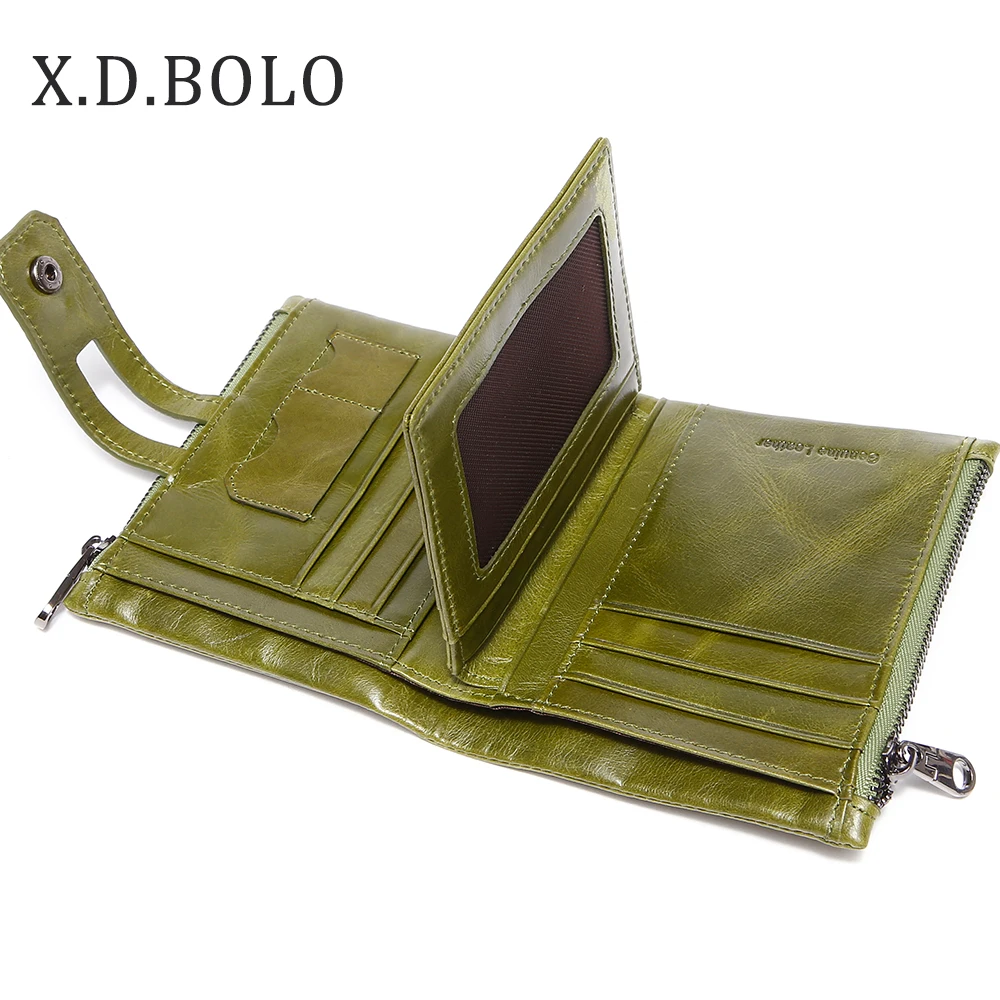 

X.D.BOLO 2018 New Vintage Genuine Leather Women Wallets Female Bifold Women's Wallet Double Zipper Design With Coin Purse