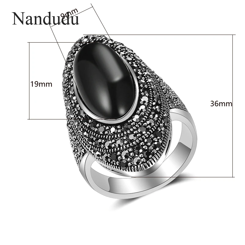 Nandudu винтажное серебряное марказитовое кольцо с овальным черным камнем для женщин и девушек ретро кольца ювелирные изделия подарок Прямая поставка R2020