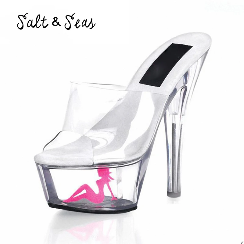 

Bodensee Summer plus size 35-46 Sexy transparent Concise Fashion 15CM High Heels 5CM platform Casual nightclub High heel sandals