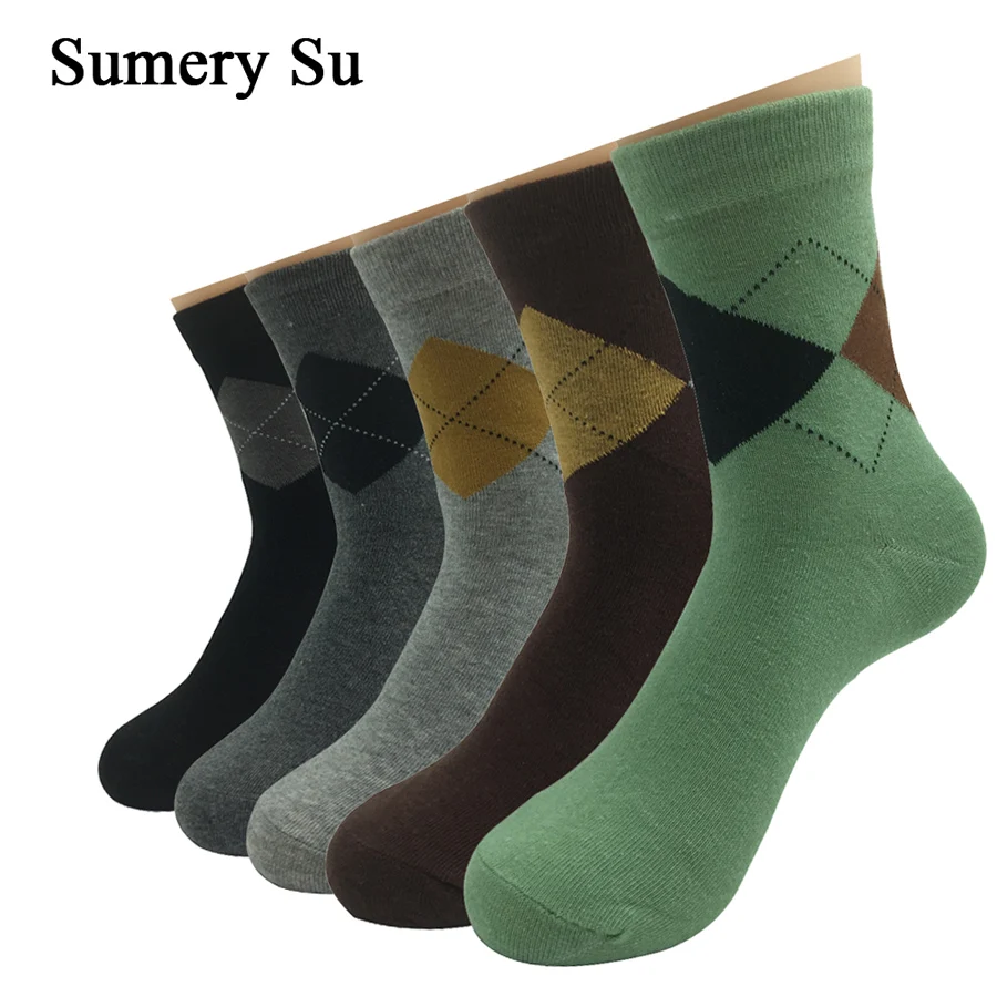 5 Pairs/Lot Casual Socks Men Patchwork Color Business Socks Healthy