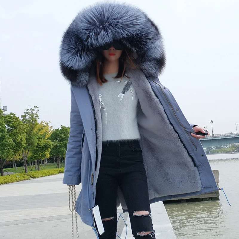 MaoMaoKong/куртка из натурального Лисьего меха; пальто с капюшоном и воротником из натурального Лисьего меха; короткая парка; Длинная белая зимняя куртка