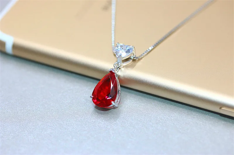 Рубиновый драгоценный камень, Серебро S925 пробы, ожерелье с подвеской, хорошее ювелирное изделие, сердце и капля воды, свадебное классическое ювелирное изделие без цепи