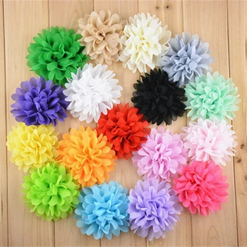 

30pcs/Lot 10CM 23Colors Large Puffy Chrysanthemum Chiffon Flowers DIY Baby Girl Hair Band Accessory Dress Decoration Supply