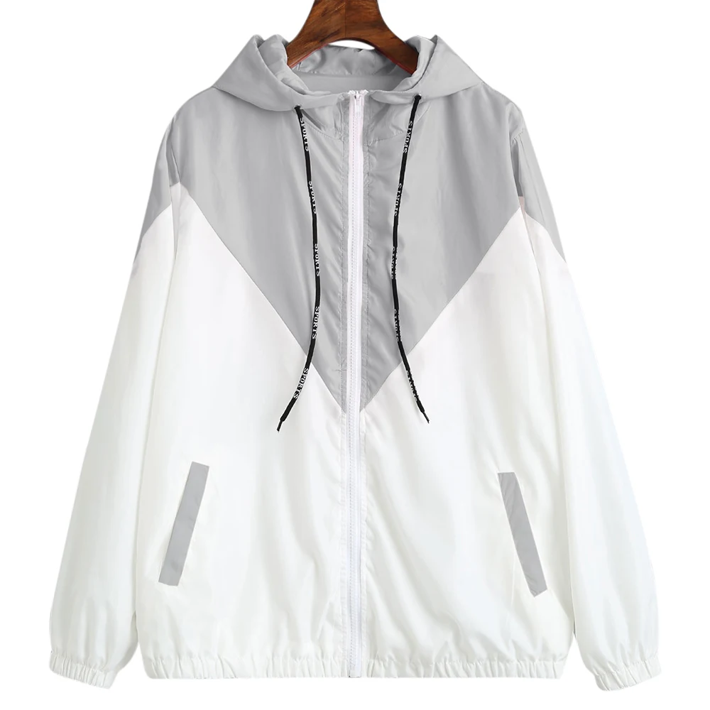 Joineles Hooded Two Tone Windbreaker Jacket Patchwork Jackets Women