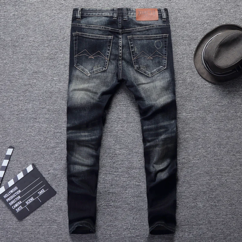 Джинсы мужские в винтажном стиле модные классические рваные джинсы Slim Fit уличная