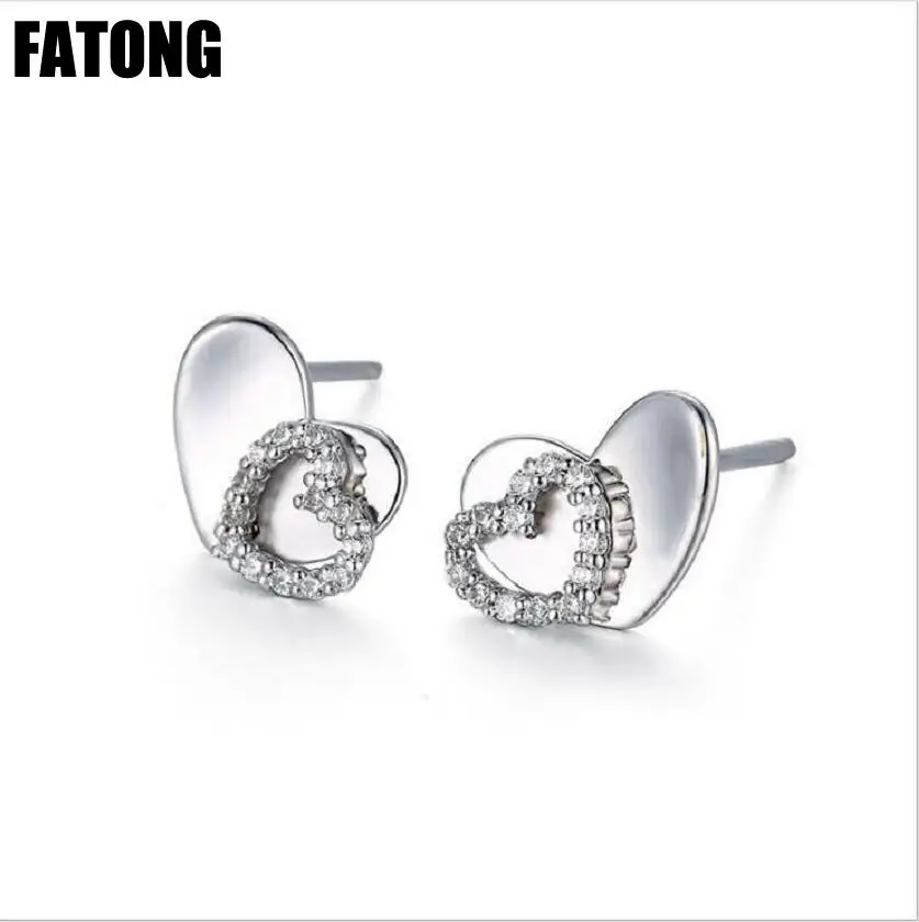 

925 silver earrings cute heart-shaped zircon earrings female factory direct sales. J0186