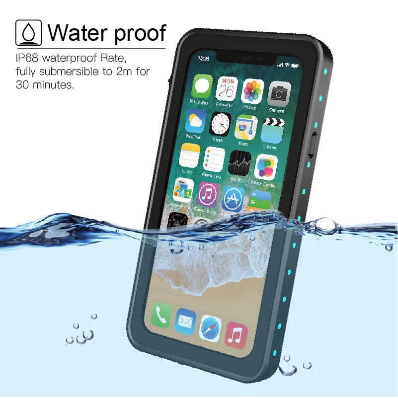 

Waterptoof Cases For IPhone X XS MAX XS XR 7 8 PLUS IP68 Waterptoof protective Cover CASE For IPhone 7 8 coque
