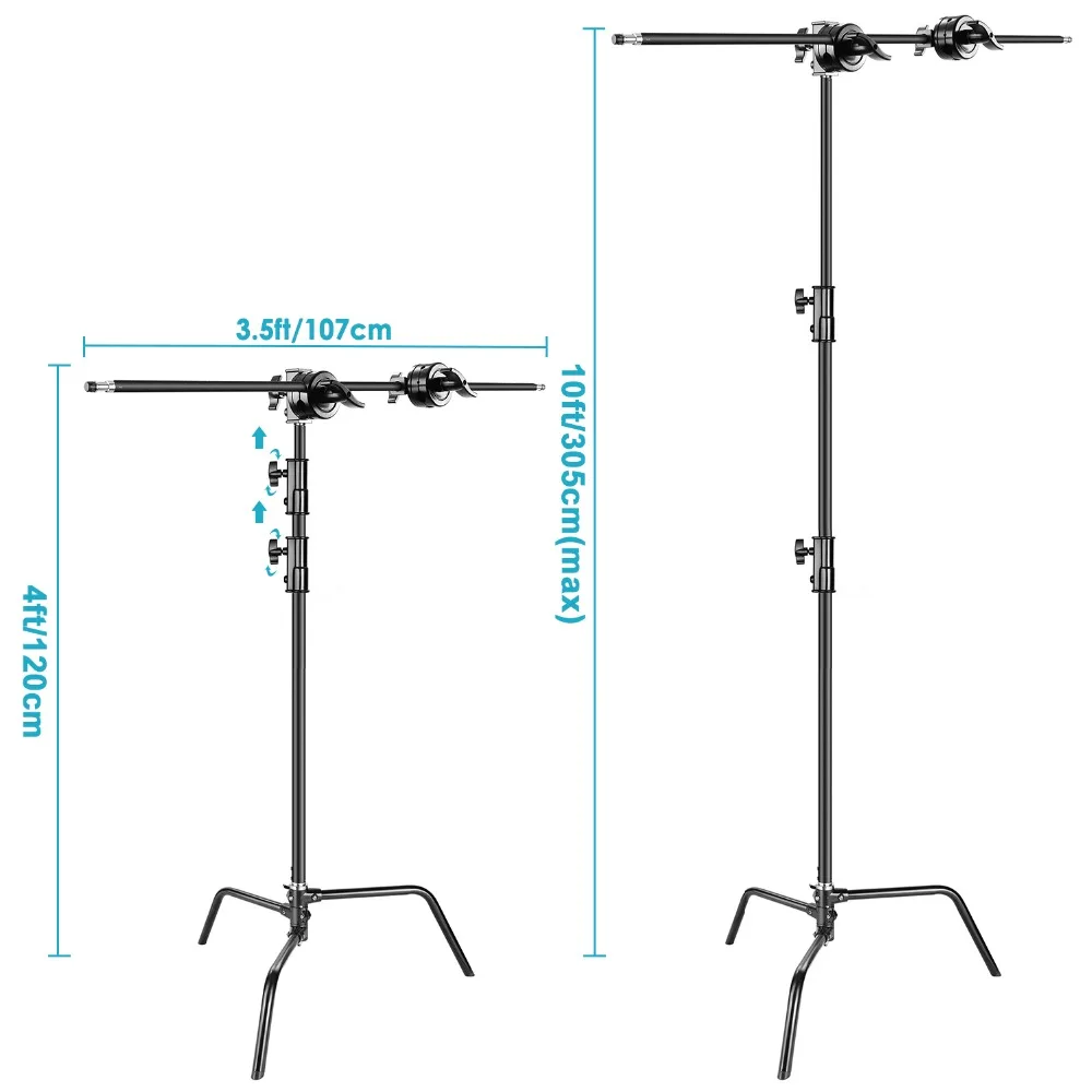  Neewer 2-pack Heavy Duty Light Stand C-Stand - Max. 10 feet/3 meters Adjustable with 3.5 feet Holdi
