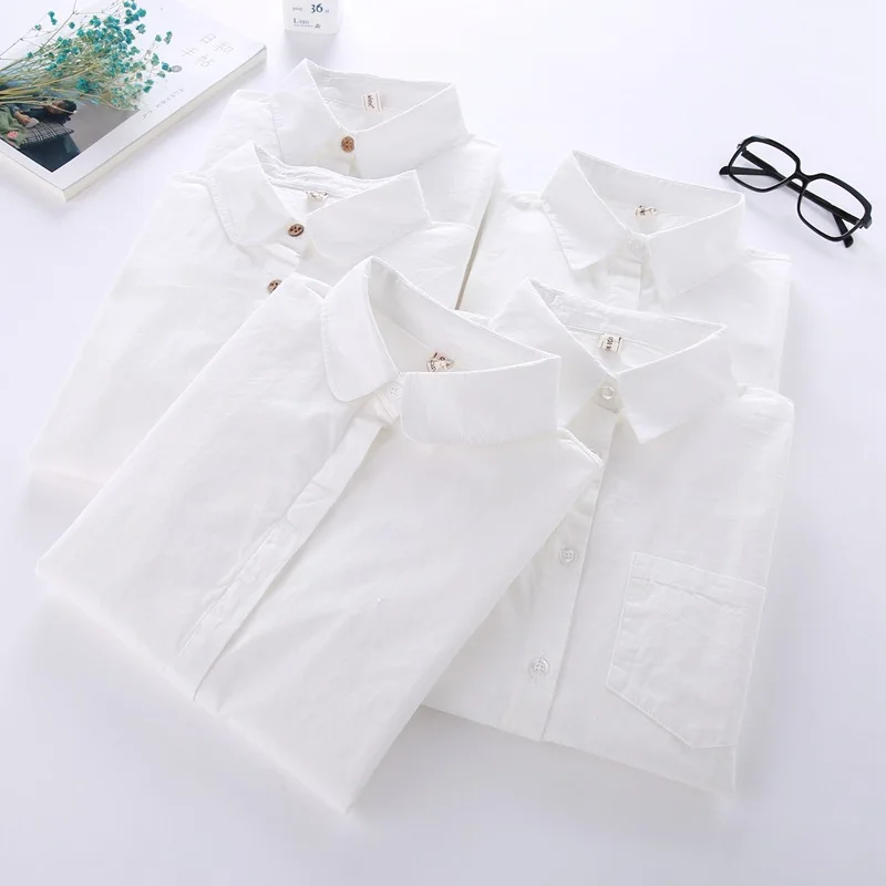 

Women Shirts Blouses 2019 Autumn Spring Female Shirt Turn Down Collar Long Sleeve Lady Tops Casual Cotton Blouse Blusas White