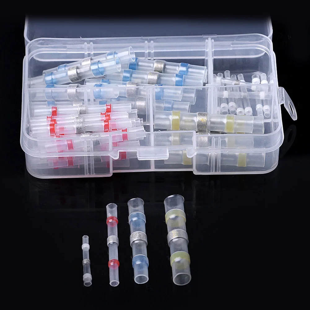 

50/100Pcs Solder Seal Heat Shrink Sleeve Set With Storage Box Butt Wire Splice Terminal Connector --M25