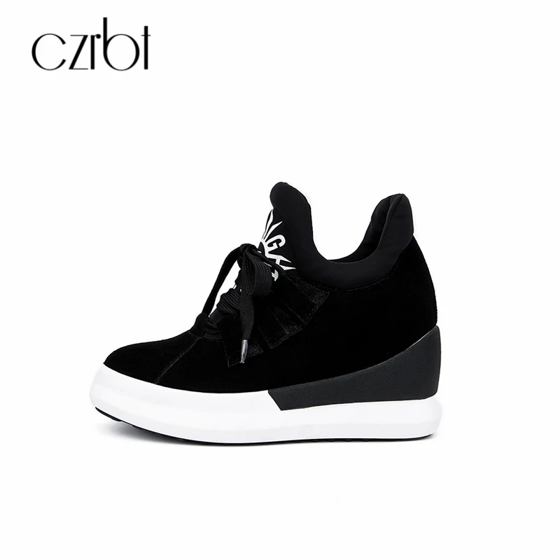 

CZRBT 2018 New Spring Autumn Women Flats Casual Loafers Shoes Shallow Lace-Up Increased 4.5CM Heel High 2.5CM 34-39 Size Flats