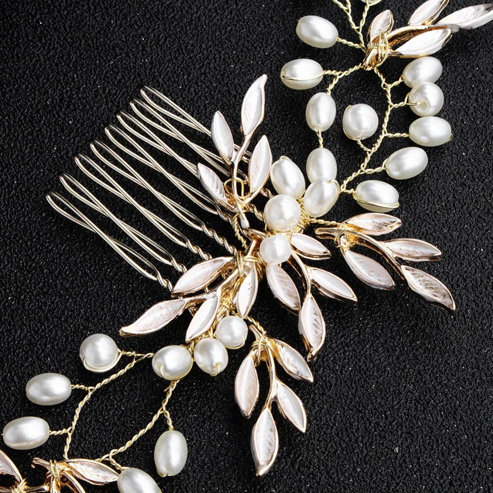 Gold Color Leaf Handmade Hair Combs Hair Jewelry  (6)