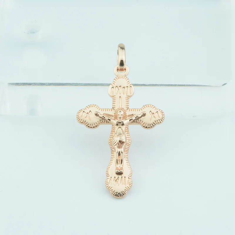 FJ 585 Роза/розовое белое золото цвет крест традиционный Женский кулон Мужская волнистая цепь