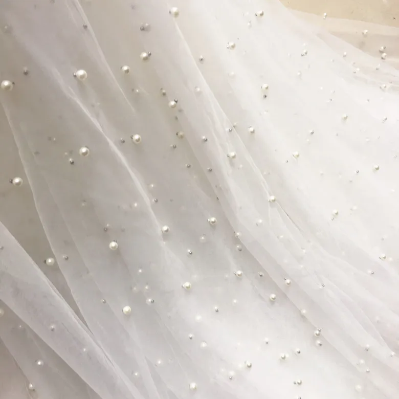 

Pure white, Off white, Black, Pink, tulle mesh lace fabric beading lace net tulle lace with pearls!1 Yard continuous fabric