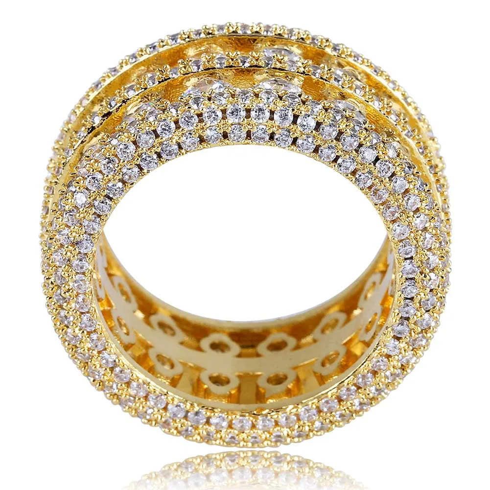 Hip-hop Rock Men's Diamond Ring Double Rows Hollow 18K Gold Gemstone Zirconium Ring Deals Amethyst Anillos Bagues Pour Femme