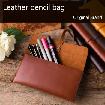 

Genuine leather pencil case retro High quality lettering gift Vintage stationery phone storage bag pouch school office supplies