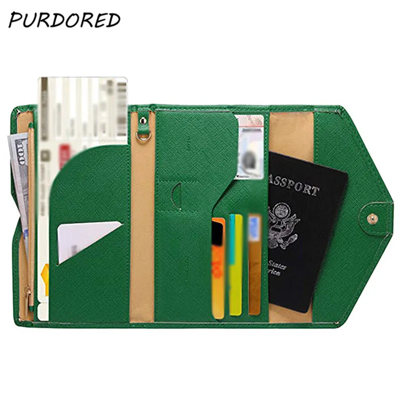 

PURDORED Solid Color Travel Passport Cover Foldable Credit Card Holder Money Wallet ID Multifunction Documents License Purse Bag