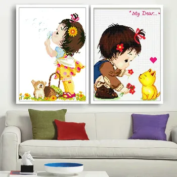 

Living Room Bedroom Cartoon Lovers Little Girl Round Diamond Needle Arts & Crafts5D DIY Diamond Painting Cross Stitch