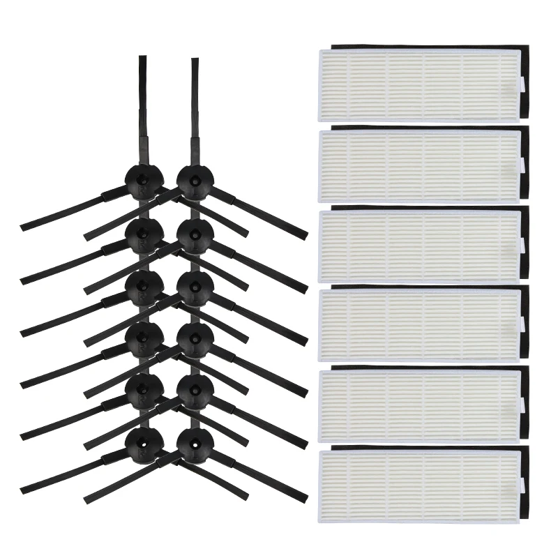 

12x Side brush +6x hepa Filter +6x sponge replacement for ILIFE A4 A6 A8 A40 Robot Vacuum Cleaner parts hepa filter side brush