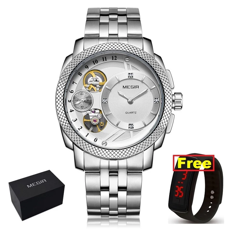 MEGIR модные мужские часы лучший бренд класса люкс Спортивные кварцевые наручные часы с кожаным ремешком армейские часы мужские часы Erkek Kol Saati - Цвет: S-S Plus-Original