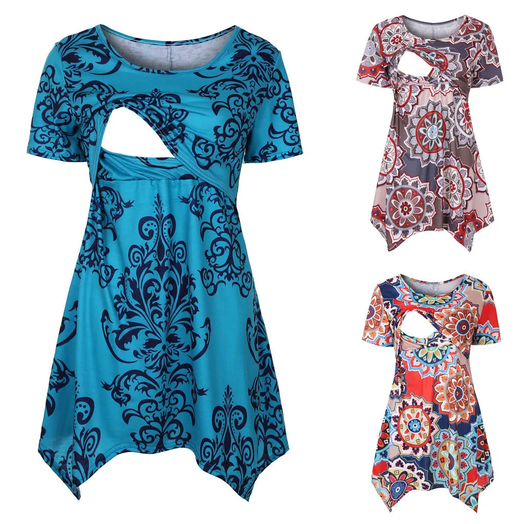 

Women's Maternity Print T-Shirt Pregnancy Maternity Flare Tops Loose Fit Nusring Breastfeeding Clothes Ropa Premama HOOLER