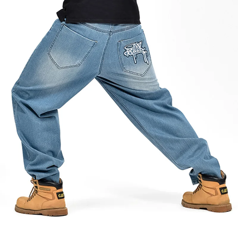 CHOLYL мешковатые джинсы, мужские джинсовые штаны, свободные уличные джинсы, хип-хоп повседневные штаны с принтом для скейтборда для мужчин размера плюс, синие брюки