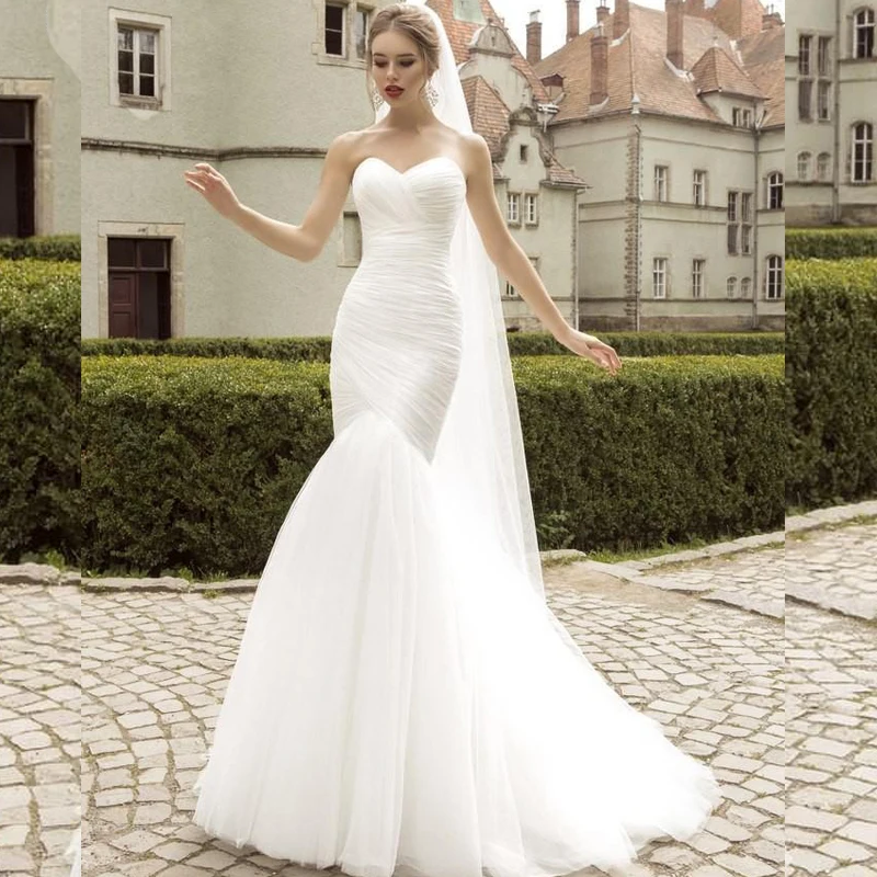 Real Photo White Mermaid Wedding Dress Top Sale Simple Vintage Bridal