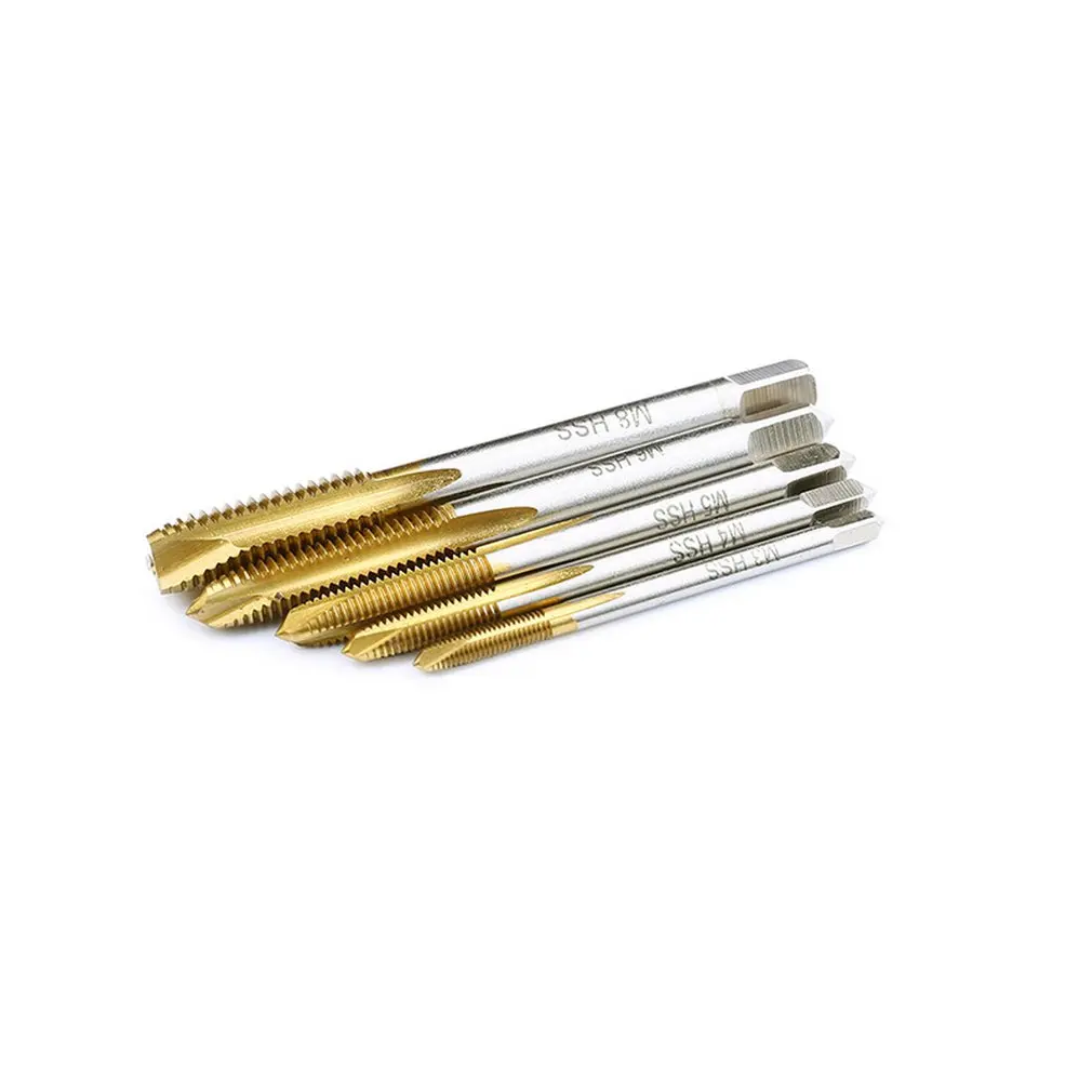 

5PC Steel Screw Tip Titanium Coated HSS Metric Straight Flute Thread Screw Tap