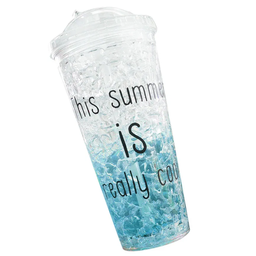 Летние стаканы для льда пластиковая бутылка для воды с крышкой холодильные измельченные чашки для льда 450 мл/550 мл дропшиппинг#06 июня - Цвет: 550ml