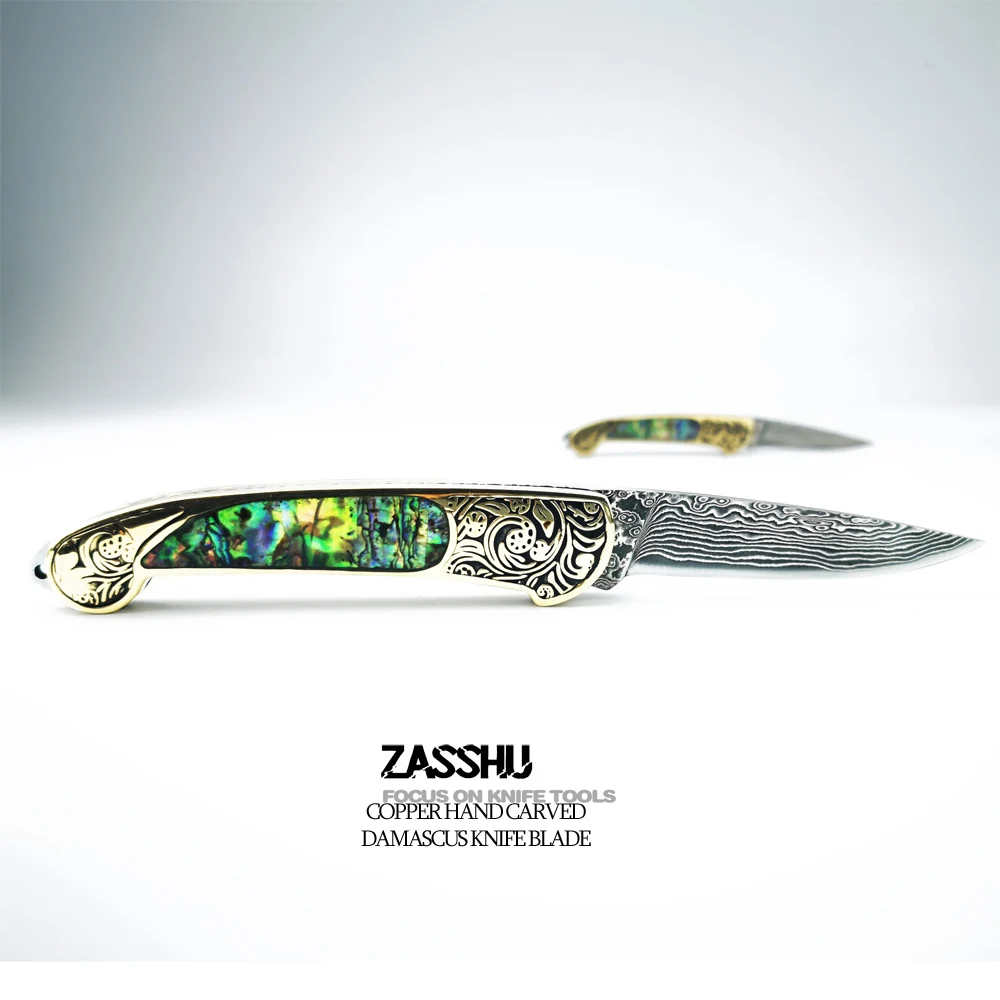 ZASSHU للطي مفتاح سكين عالية الكربون الصلب دمشق سكين اليدوية مزورة شفرة التخييم أدوات تكتيكية لحفظ الحياة أداة إنقاذ سكين إكس