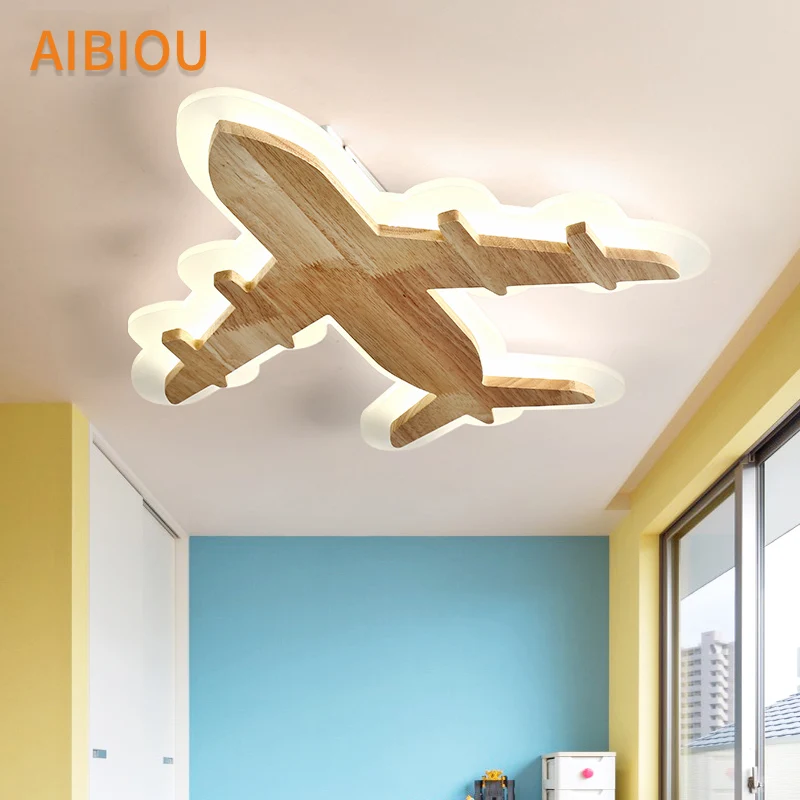 Us 139 2 40 Off Aibiou Modern Led Ceiling Lights For Children Room Airplane Shade Surface Mounted Kids Luminaire Wooden Boys Bedroom Lighting In