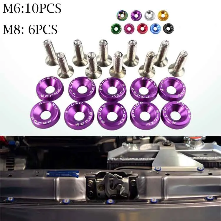 

10PCS M6/6pcs M8 JDM Car Modified Hex Fasteners Fender Washer Bumper Engine Concave Screws