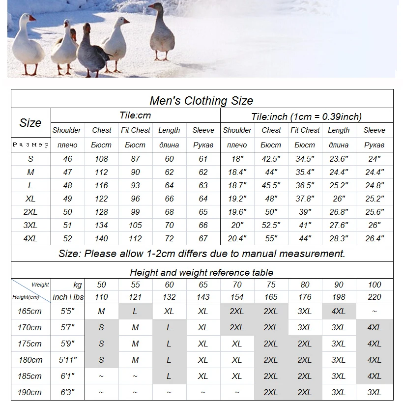 Duck Down Jacket Men Autumn Winter Windproof Parka