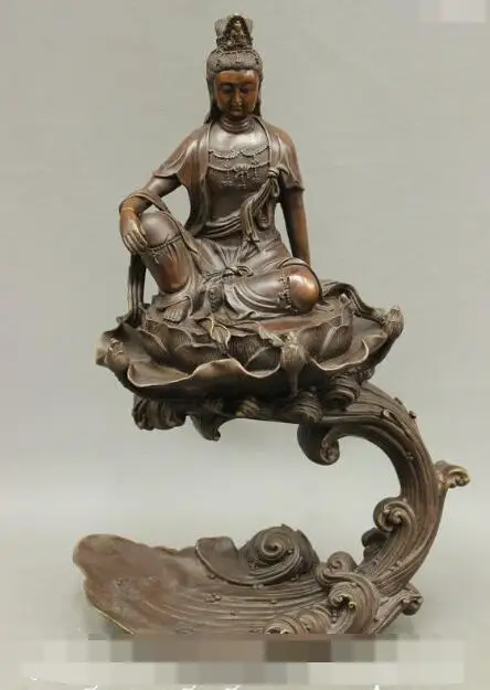 

S3728 17" China Pure Bronze Buddhism GuanYin Kwan-yin Fast Goddess Lotus Buddha Statue