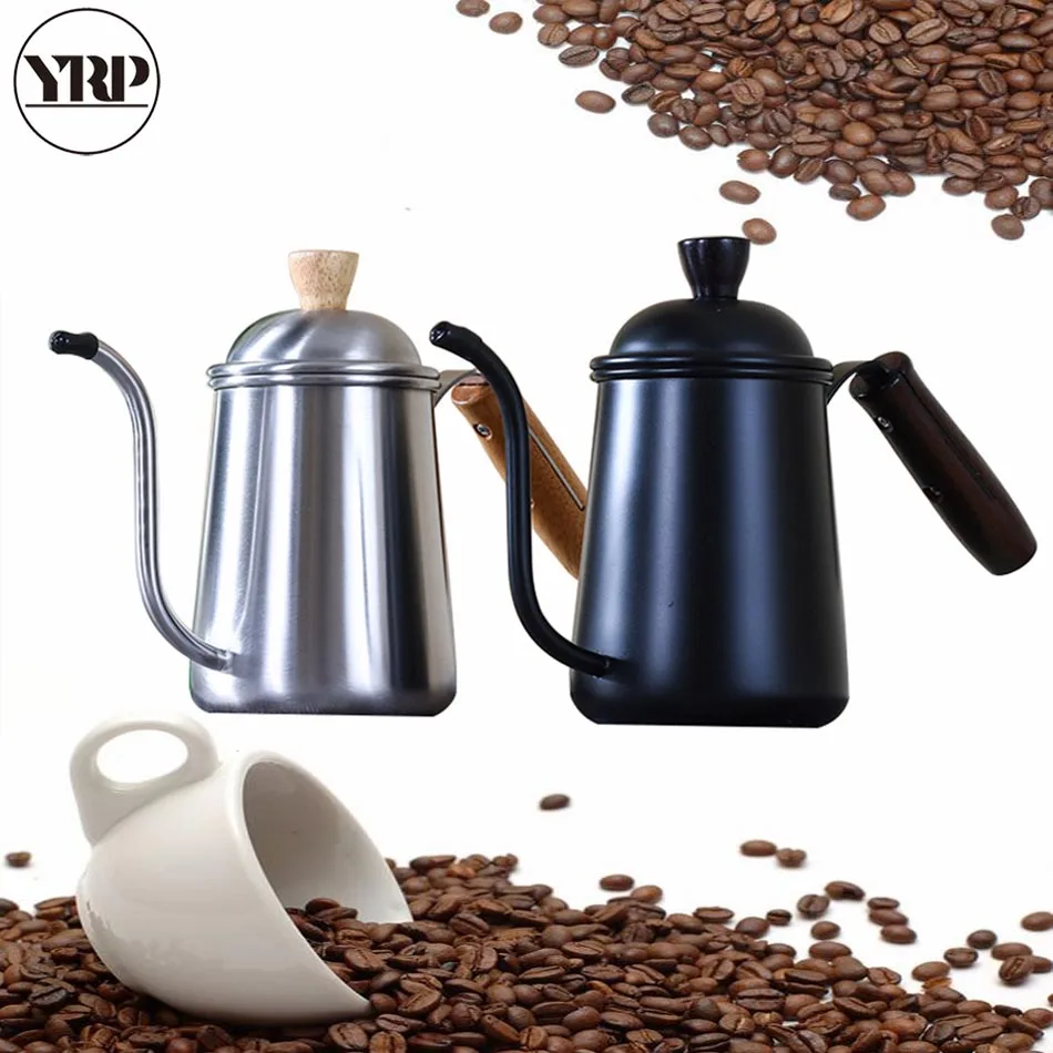 YRP 650 мл нержавеющая сталь кофе капельный чайник с деревянной ручкой гусиная шея Led чайник тефлоновый процесс воды горшок посуда для напитков кухонные инструменты
