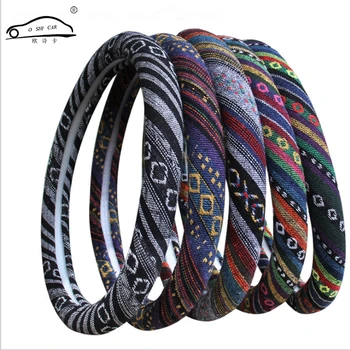 

38cm Universal Car Steering Wheel Cover Universal Fit Most Cars New Blanket Auto steering braid Ethnic Style Coarse Flax Cloth